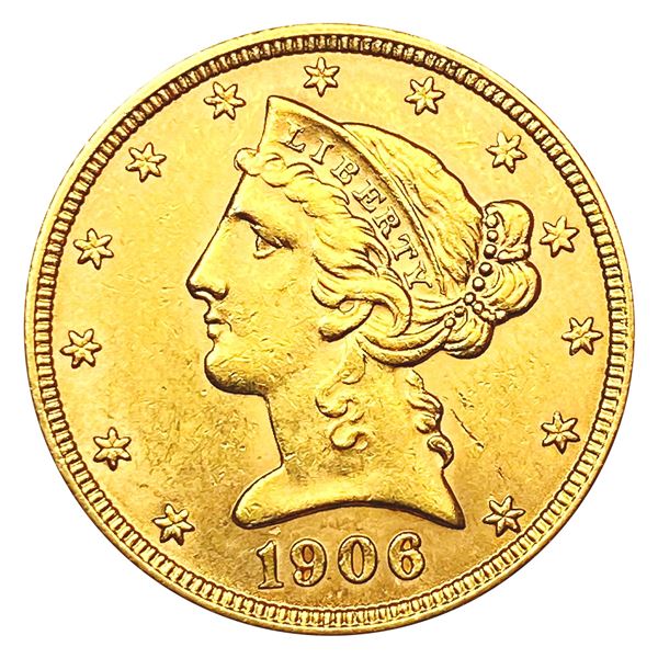 1906-D $5 Gold Half Eagle CLOSELY UNCIRCULATED