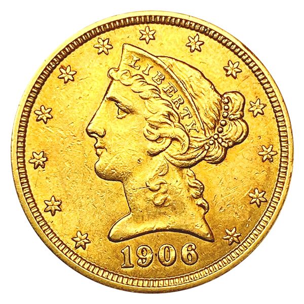 1906 $5 Gold Half Eagle CHOICE AU