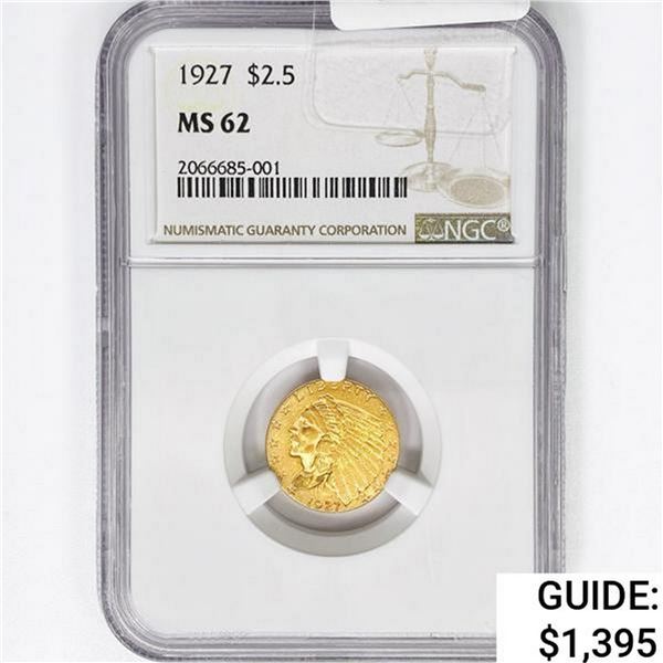 1927 $2.50 Gold Quarter Eagle NGC MS62