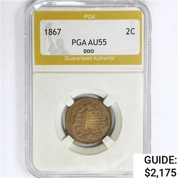 1867 Two Cent Piece PGA AU55 DDO