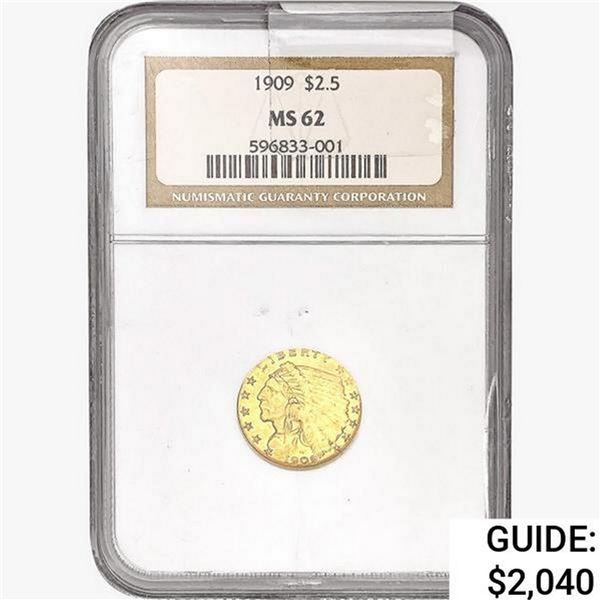 1909 $2.50 Gold Quarter Eagle NGC MS62