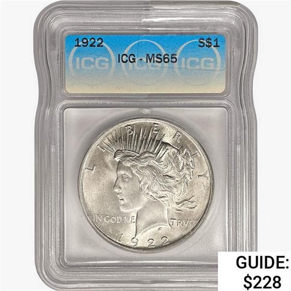 1922 Silver Peace Dollar ICG MS65