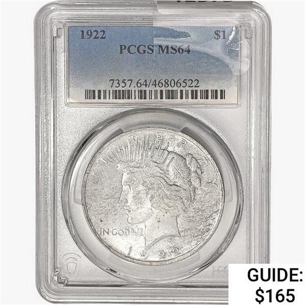 1922 Silver Peace Dollar PCGS MS64