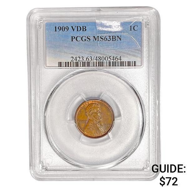 1909 VDB Wheat Cent PCGS MS63 BN