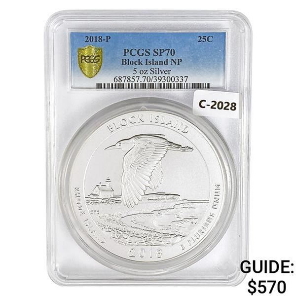 2018 US 5oz Silver Black Isle Round PCGS SP70