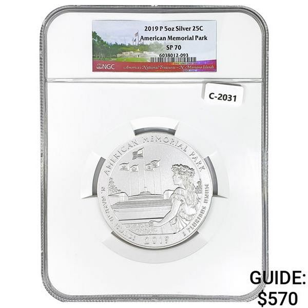 2019 US 5oz Silver American Memorial Round NGC SP7