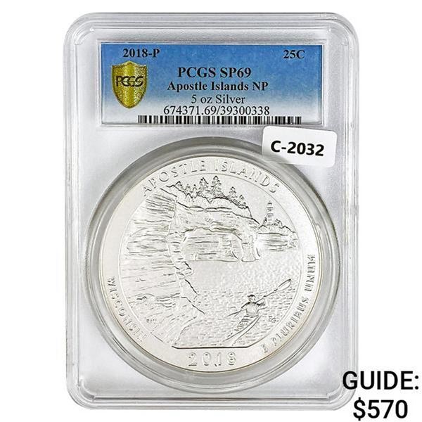 2018 US 5oz Silver Apostle Isles Round PCGS SP69