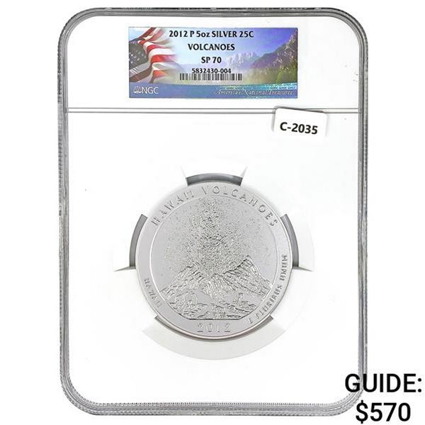 2012 US 5oz Silver Volcanoes Round NGC SP70