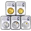 Image 1 : 2018 China 5PC GLD/SLV Moon Panda Set FDI [5 Coins