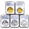 Image 2 : 2018 China 5PC GLD/SLV Moon Panda Set FDI [5 Coins