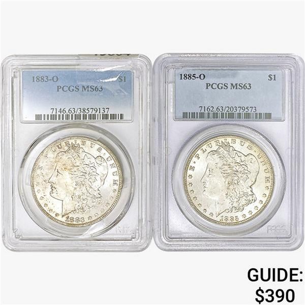 [2] Morgan Silver Dollars PCGS/NGC MS63 [1883-O, 1