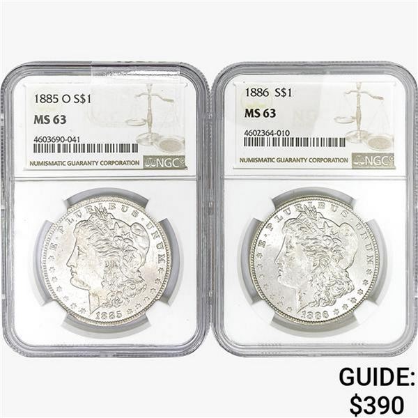 [2] Morgan Silver Dollars PCGS/NGC MS63 [1885-O, 1