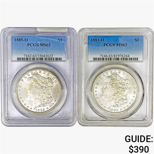 [2] Morgan Silver Dollars PCGS/NGC MS63 [1883-O, 1