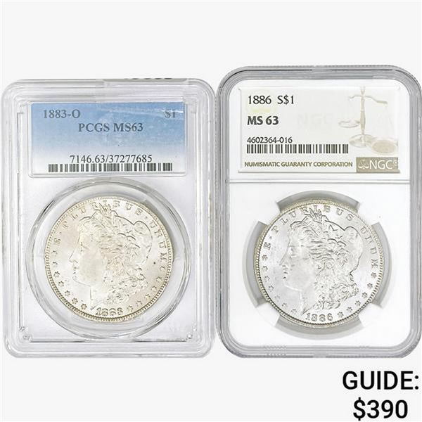 [2] Morgan Silver Dollars PCGS/NGC MS63 [1883-O, 1