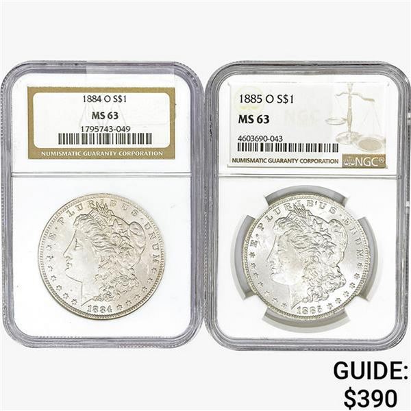 [2] Morgan Silver Dollars NGC MS63 [1884-O, 1885-O]