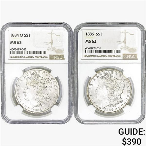 [2] Morgan Silver Dollars NGC MS63 [1884-O, 1886]