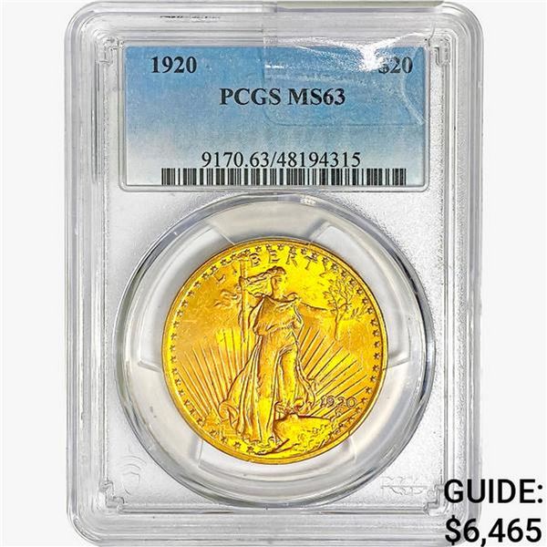 1920 $20 Gold Double Eagle PCGS MS63