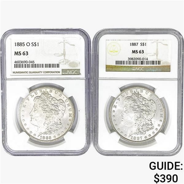 [2] Morgan Silver Dollars NGC MS63 [1885-O, 1887]