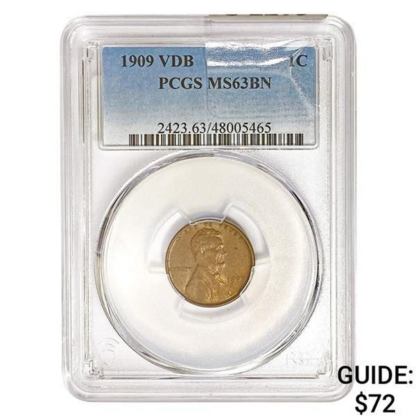 1909 VDB Wheat Cent PCGS MS63 BN