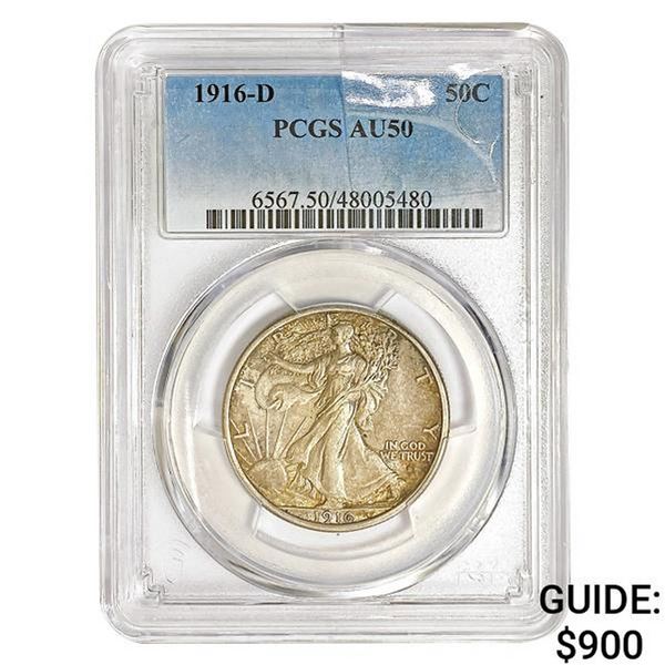 1916-D Walking Liberty Half Dollar PCGS AU50