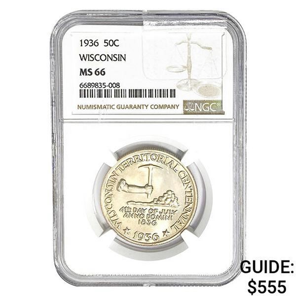 1936 Wisconsin Half Dollar NGC MS66