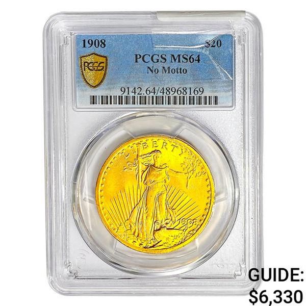 1908 $20 Gold Double Eagle PCGS MS64 No Motto