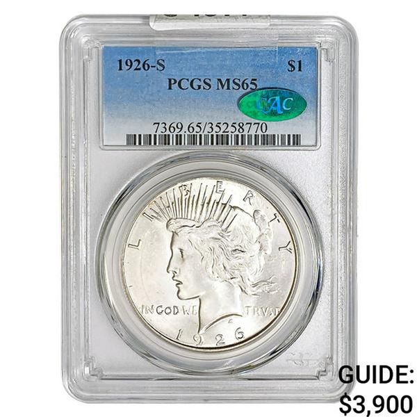 1926-S CAC Silver Peace Dollar PCGS MS65