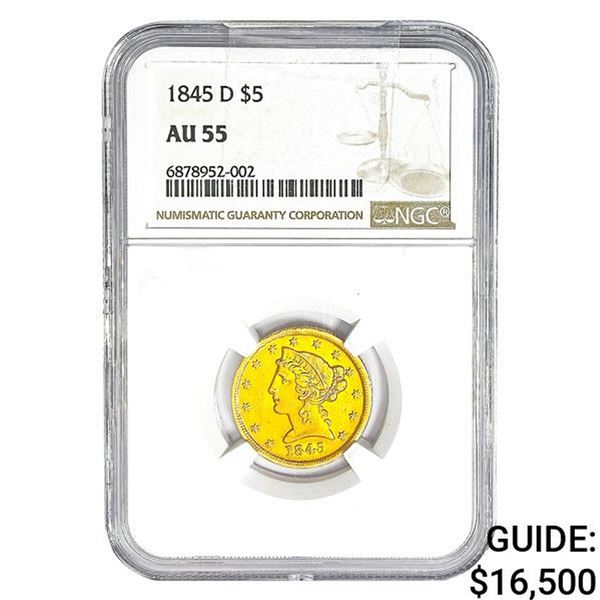 1845-D $5 Gold Half Eagle NGC AU55