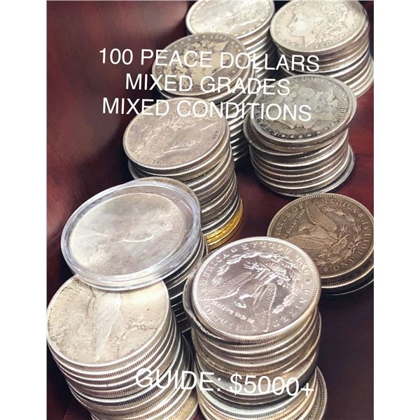 (100) Silver Peace Dollars -Mixed Dates/Conditions