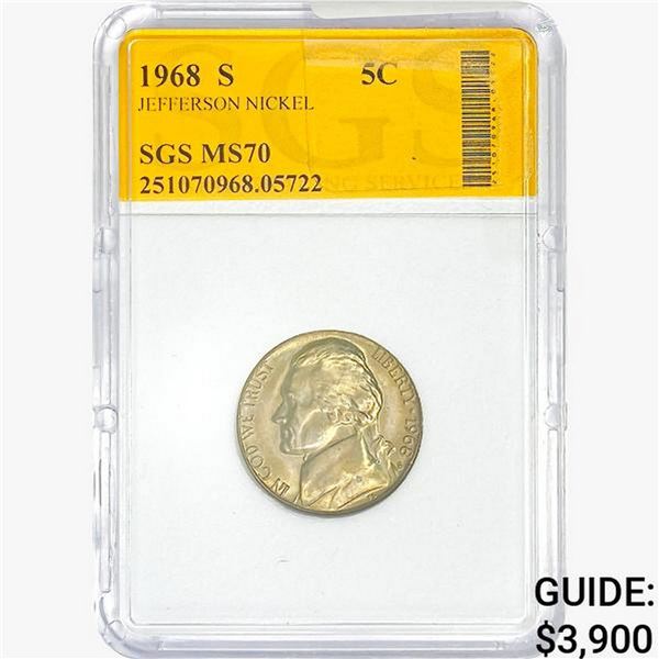 1968-S Jefferson Nickel SGS MS70