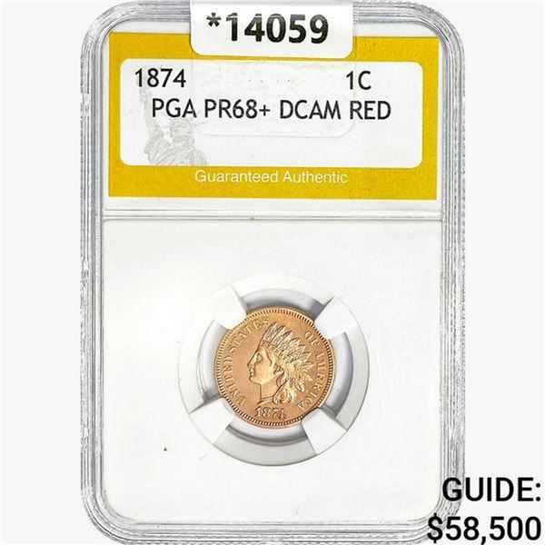 1874 Indian Head Cent PGA PR68+ DCAM RED
