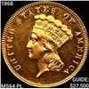 Image 1 : 1868 $3 Gold Piece CHOICE BU PL