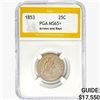 Image 1 : 1853 Seated Liberty Quarter PGA MS65+ ARWS&Rays