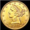 Image 1 : 1901 $5 Gold Half Eagle UNCIRCULATED