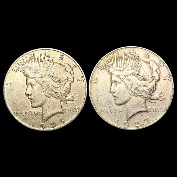 [2] Peace Silver Dollars [1927-D, 1935-S] CLOSELY