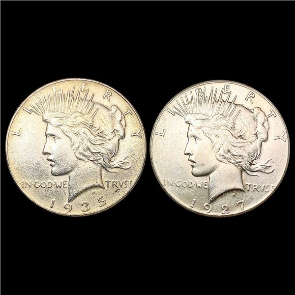 [2] Peace Silver Dollars [1927, 1935] CLOSELY UNCI