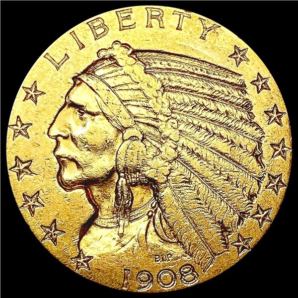1908 $5 Gold Half Eagle NEARLY UNCIRCULATED