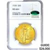 Image 1 : 1928 CAC $20 Gold Double Eagle NGC MS66+