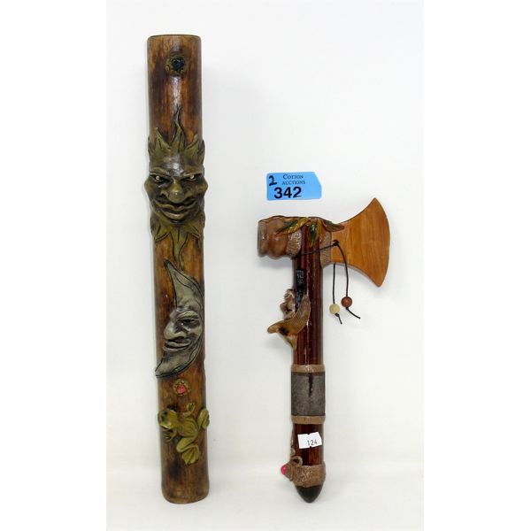 16  Rain Stick & 11  Wood Tomahawk Pipe