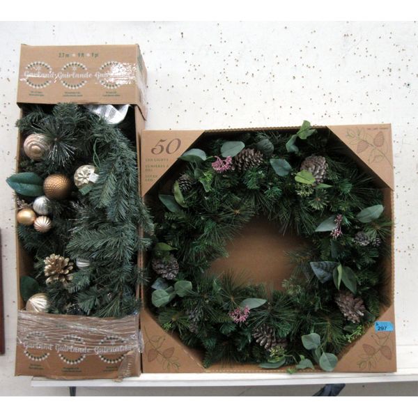 Illuminated 30  Wreath & 9' Garland