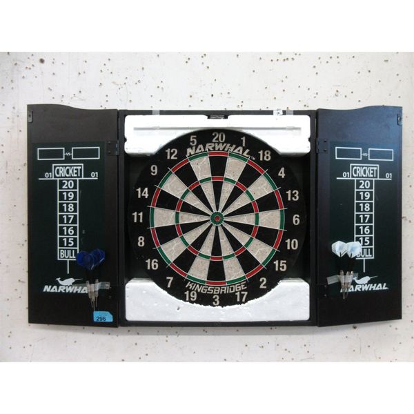 Narwhal Dart Board Set in Wood Wall Case