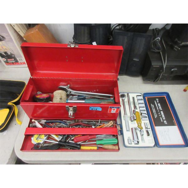 16  Metal Tool Box & Socket Wrench Set