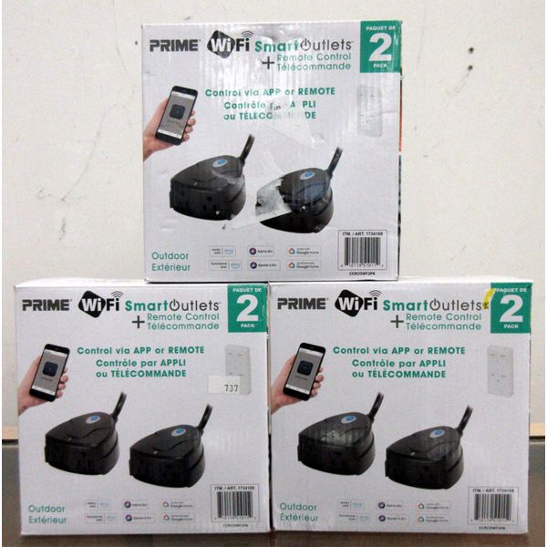 3 Sets of 2 Prime Outdoor WiFi Smart Outlets