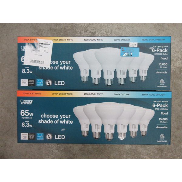 2 Packs of 6 Feit Dimmable Flood Bulbs