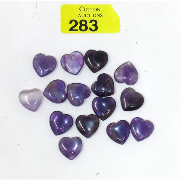 15 Polished Amethyst Gemstone Hearts