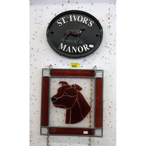 1 Metal & 1 Stained Glass Wall Dog Theme Signs