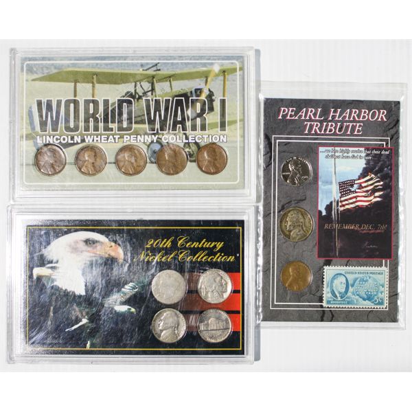 3-USA SETS: PEARL HARBOR, WORLD WAR I 1C AND NICKEL 5C SET