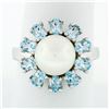 Image 1 : 14k White Gold 9.7mm Round White Pearl Ring w/ 2.00 ctw Oval Cut Aquamarine Halo