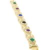 Image 5 : NEW 14K Yellow Gold 7" Onyx Green Agate Amethyst Garnet Textured Tennis Bracelet
