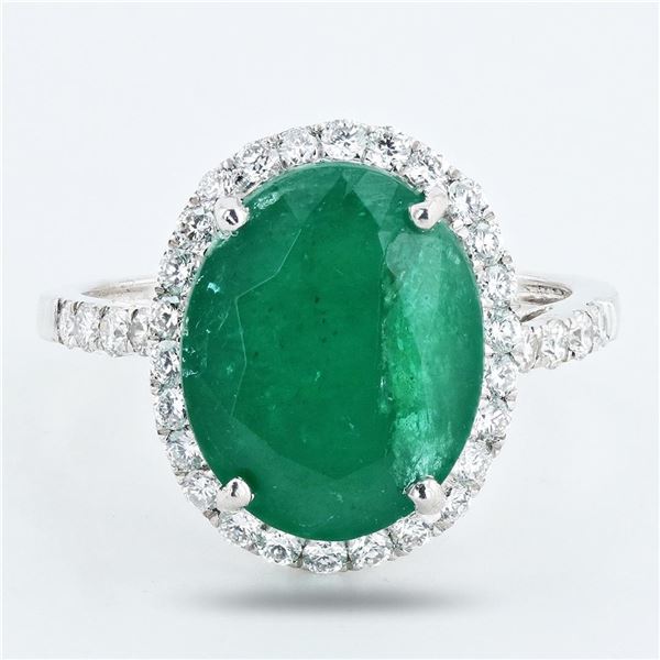 5.99 ctw Emerald and 0.68 ctw Diamond Platinum Ring
